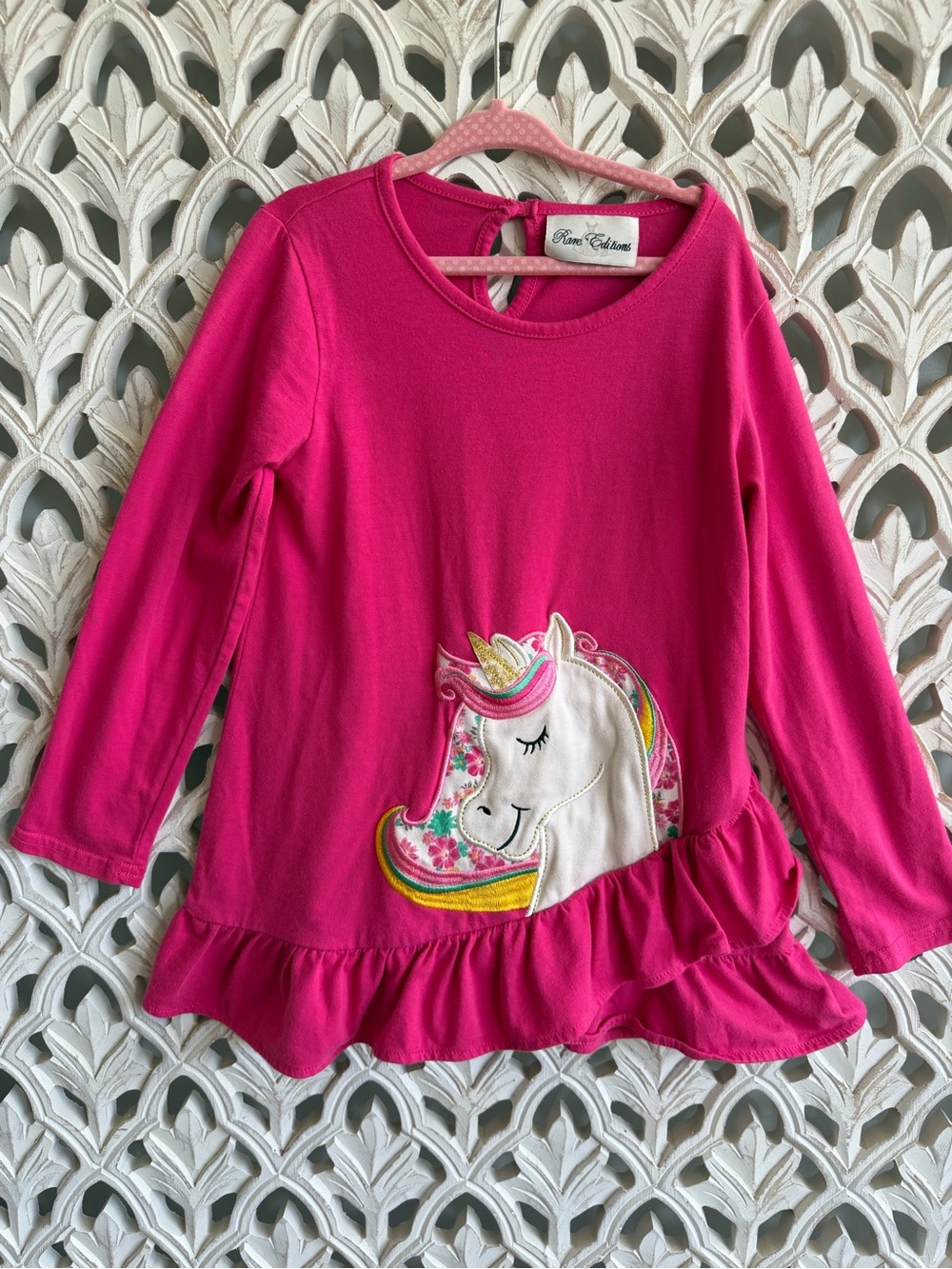 Rare Editions Girls Unicorn Ruffle Tunic Top Size 6